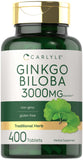 Carlyle Ginkgo Biloba tabletas en frasco, apoyo suave para la rutina diaria.