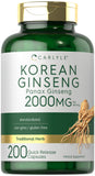 Carlyle Ginseng Coreano 2000 mg cápsulas de liberación rápida para energía diaria.