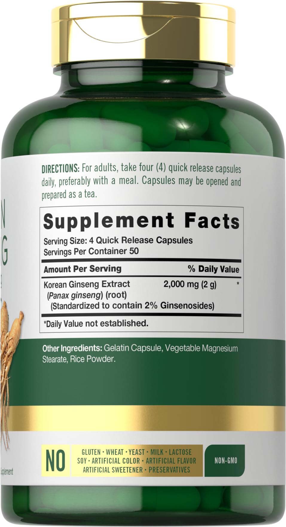 Carlyle Ginseng Coreano 2000 mg, etiqueta frontal que destaca la calidad.