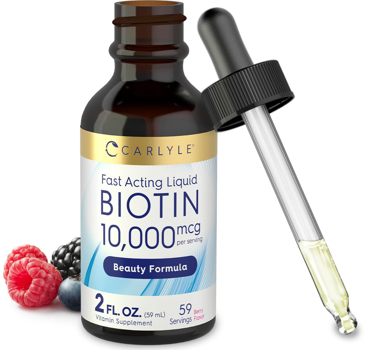 Carlyle Gotas de Biotina 10000mcg en frasco de 2 onzas para rutina diaria de belleza