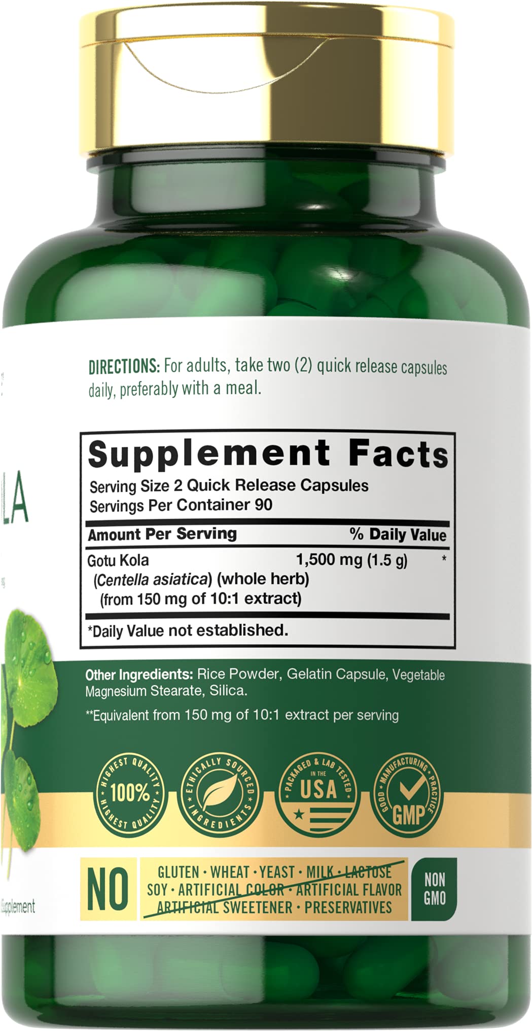 Carlyle Gotu Kola, cápsulas, etiqueta clara para verificar ingredientes