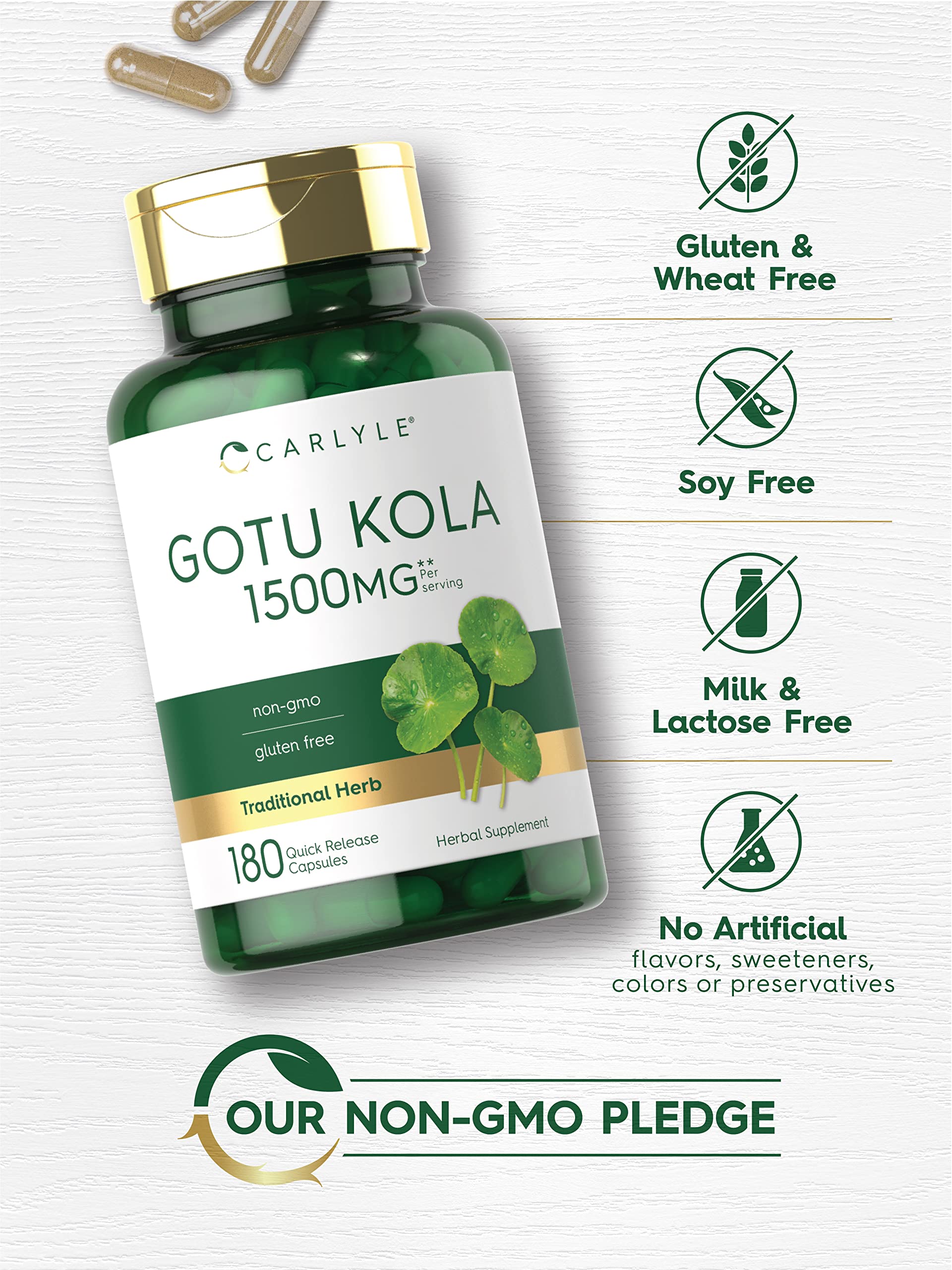 Carlyle Gotu Kola, cápsulas, sin OGMs para dietas responsables