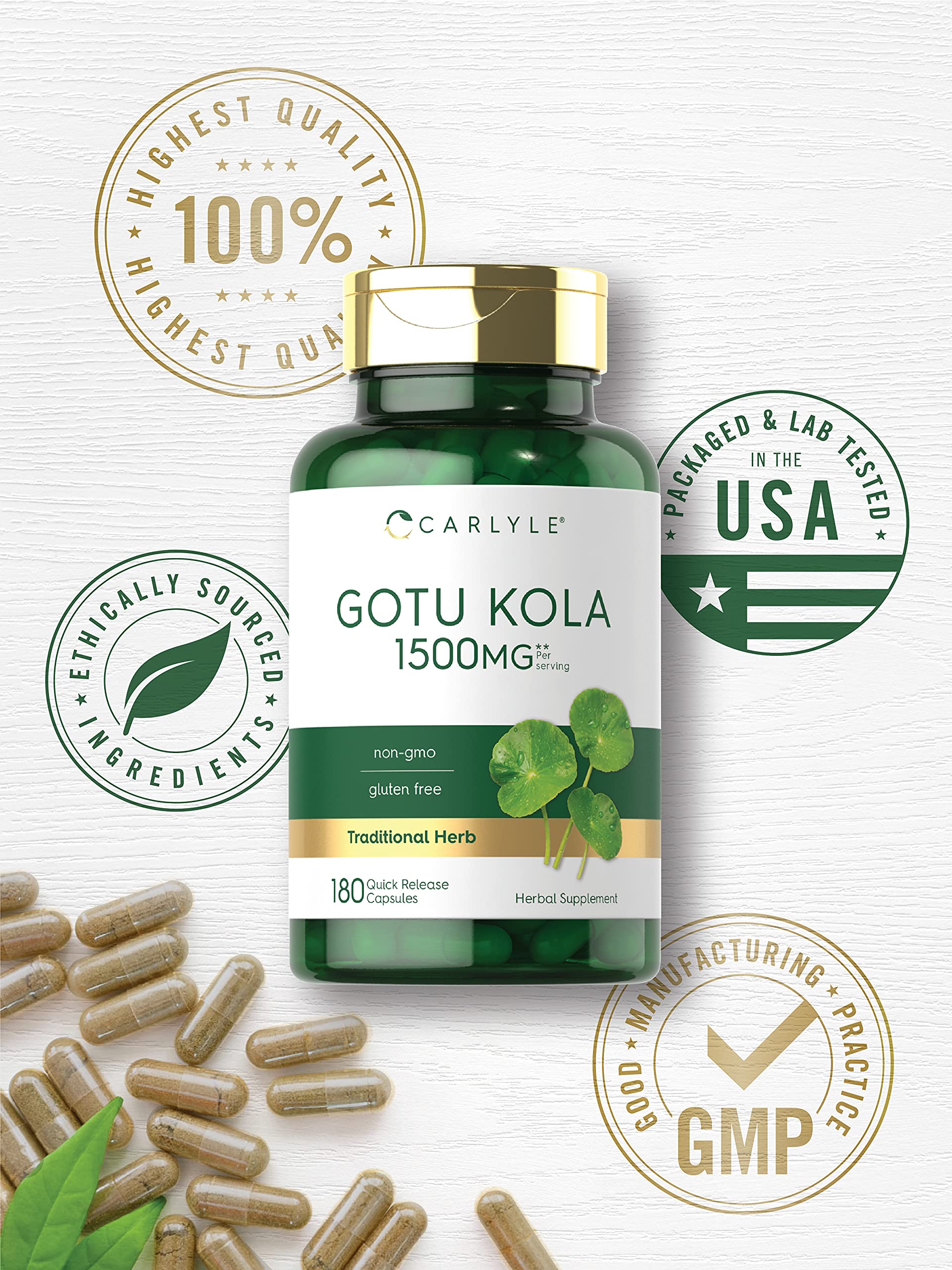 Carlyle Gotu Kola, cápsulas, sin gluten para dietas sensibles