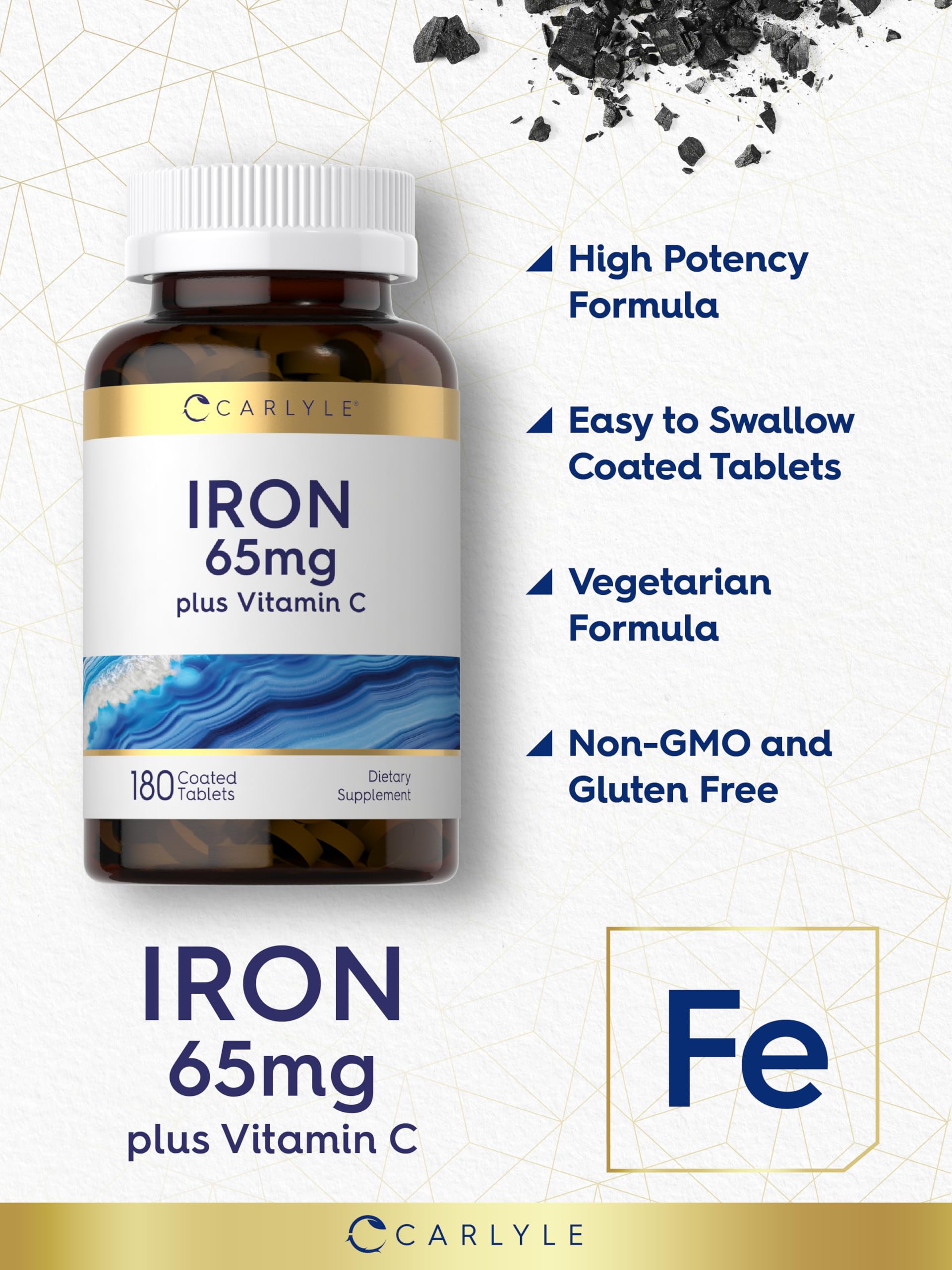 Icono de Vitamina C junto a Carlyle Hierro 65 mg para apoyo diario