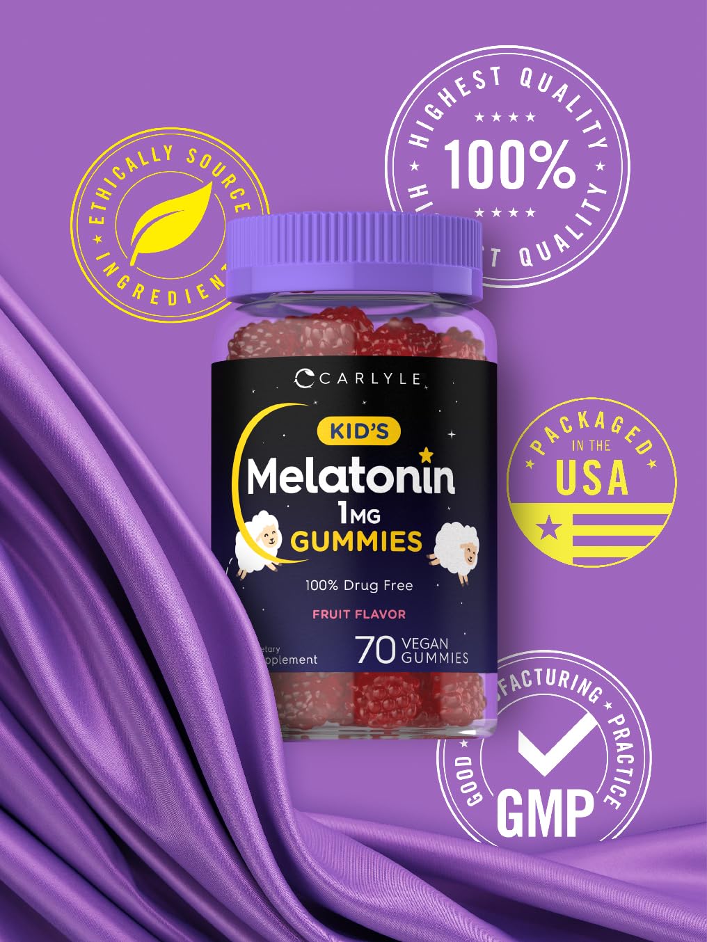 Gomitas Carlyle Kids Melatonin, pruebas de laboratorio, calidad superior para tu rutina familiar.