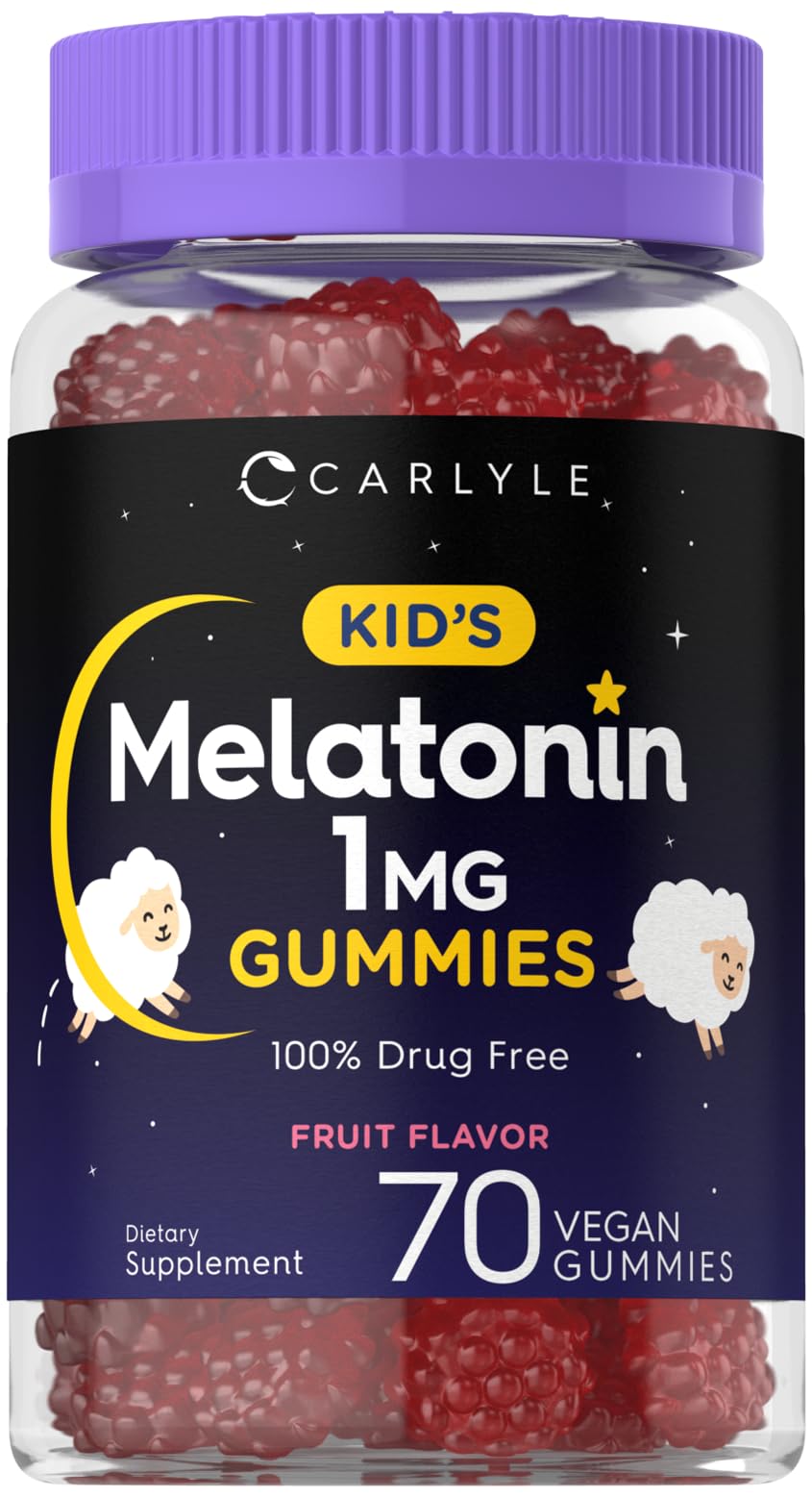 Gomitas Carlyle Kids Melatonin, sabor bayas, apoyo suave para la rutina nocturna.