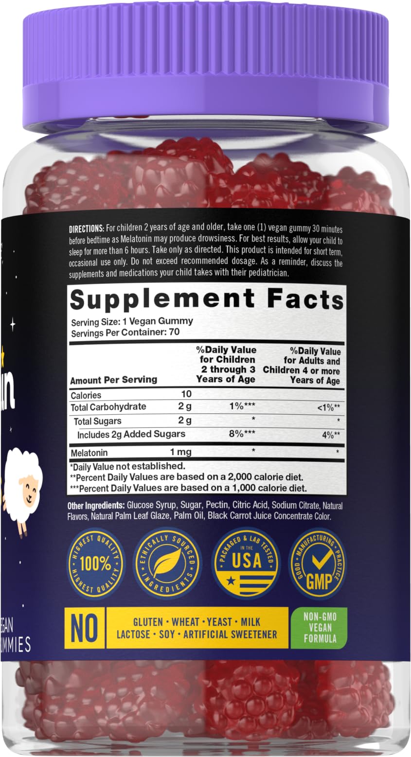 Gomitas Carlyle Kids Melatonin, dosis de 1 mg, inicio de noche tranquilo.