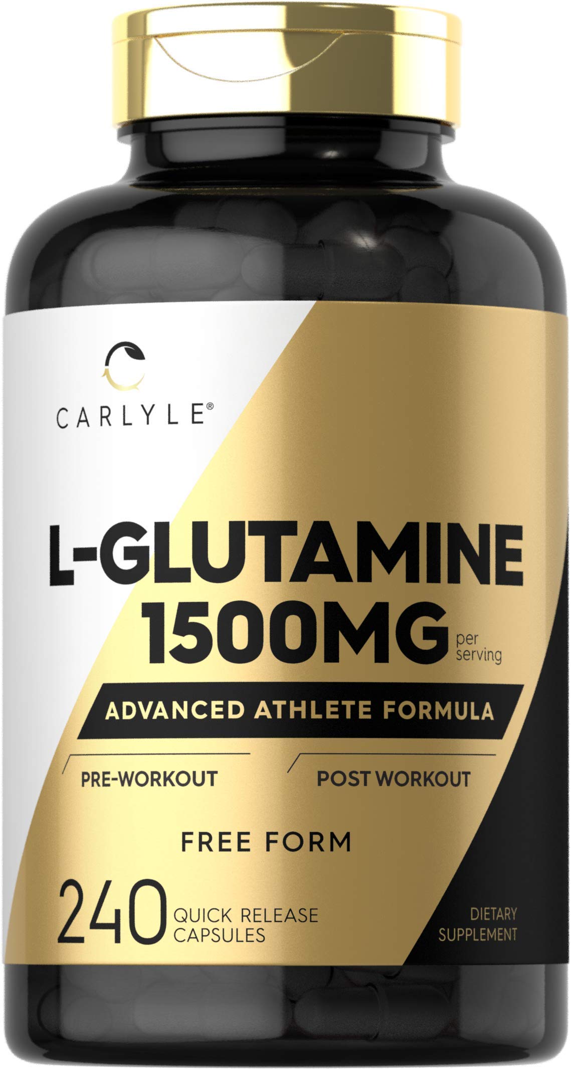Carlyle L-Glutamina: cápsulas de 1.500 mg en botella para entrenos intensos