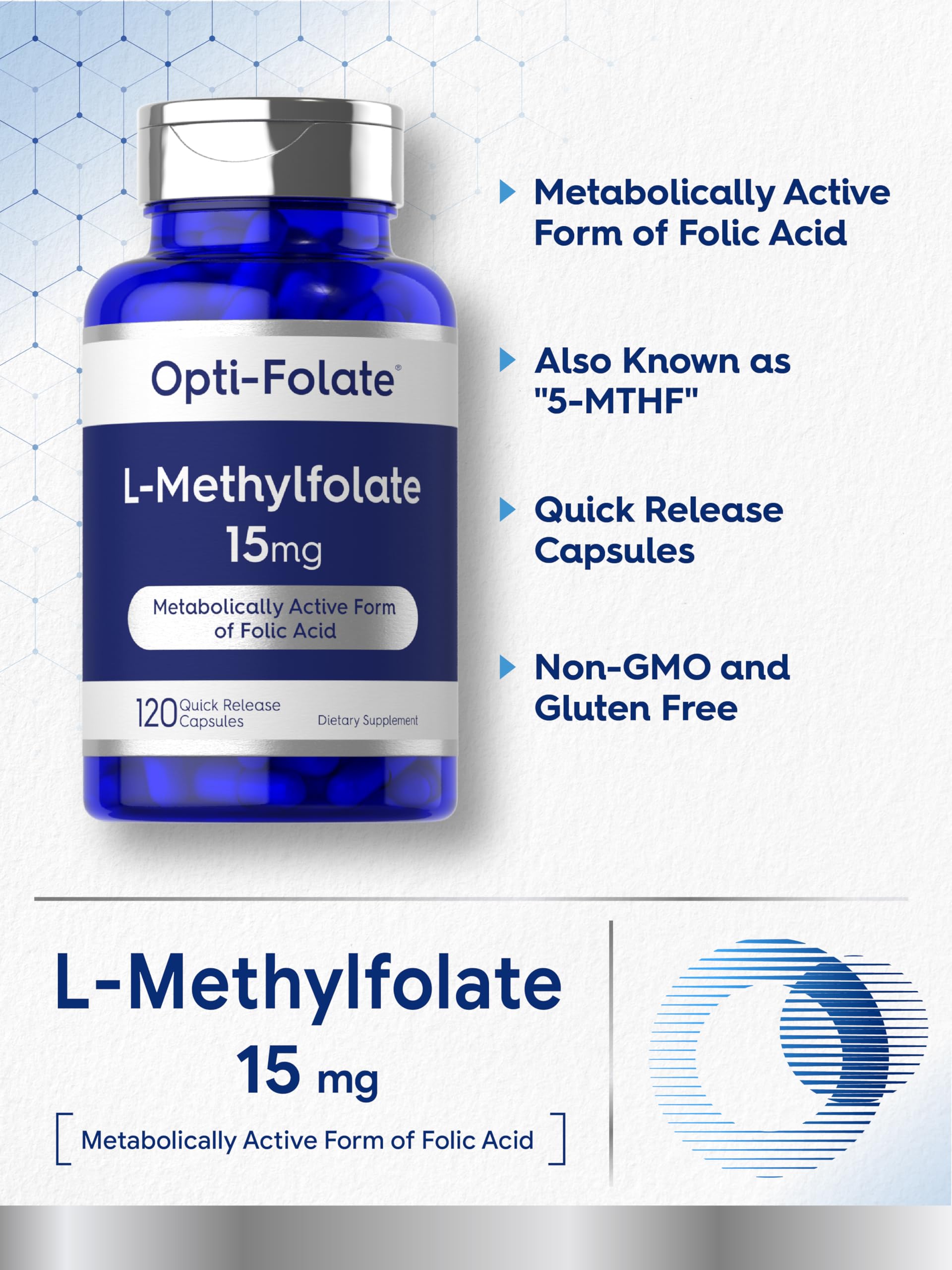 Carlyle L Metilfolato etiqueta libre de gluten para dietas sensibles.