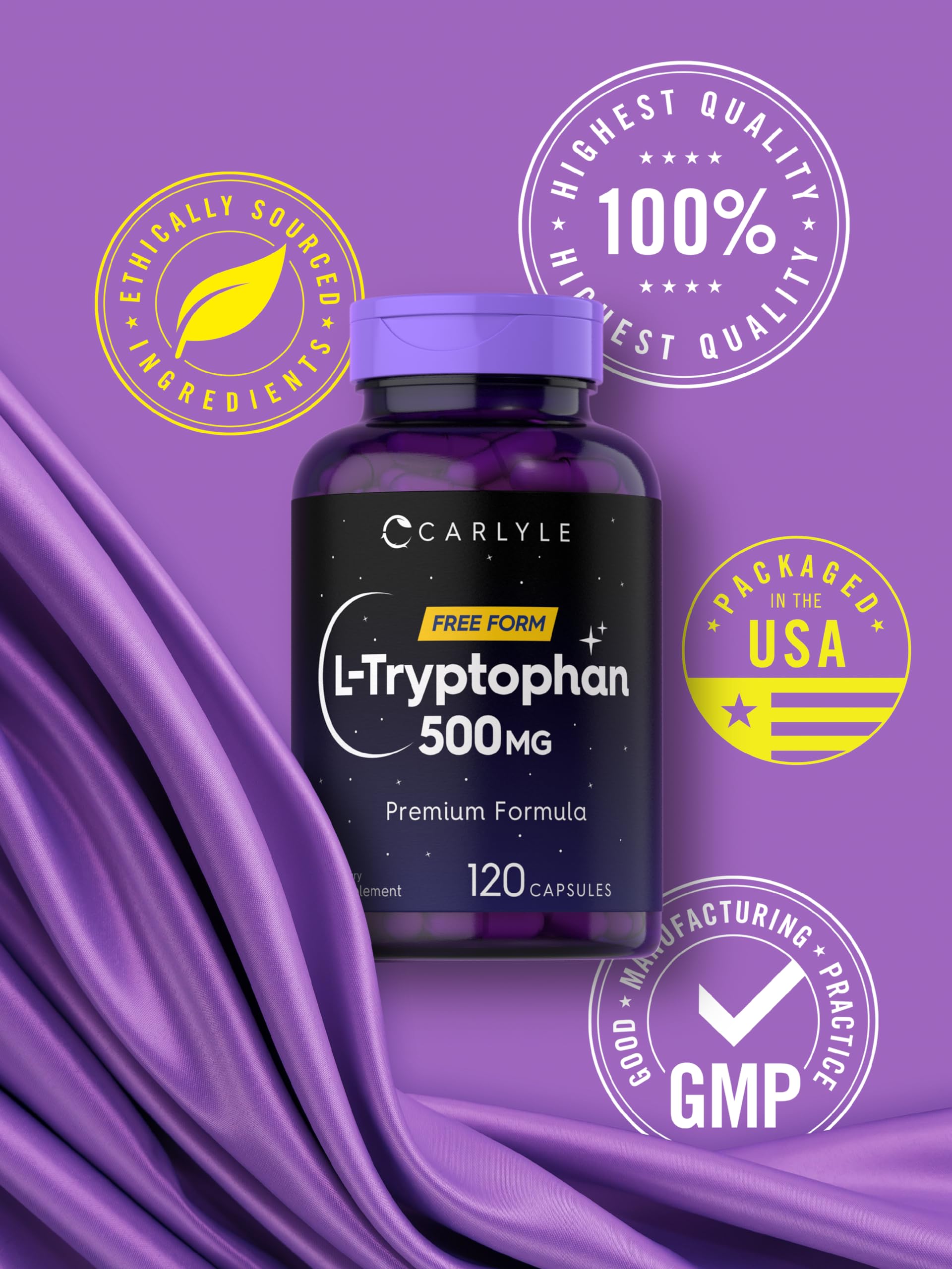 Carlyle L-Triptófano 500 mg no GMO, ingredientes cuidadosamente seleccionados.