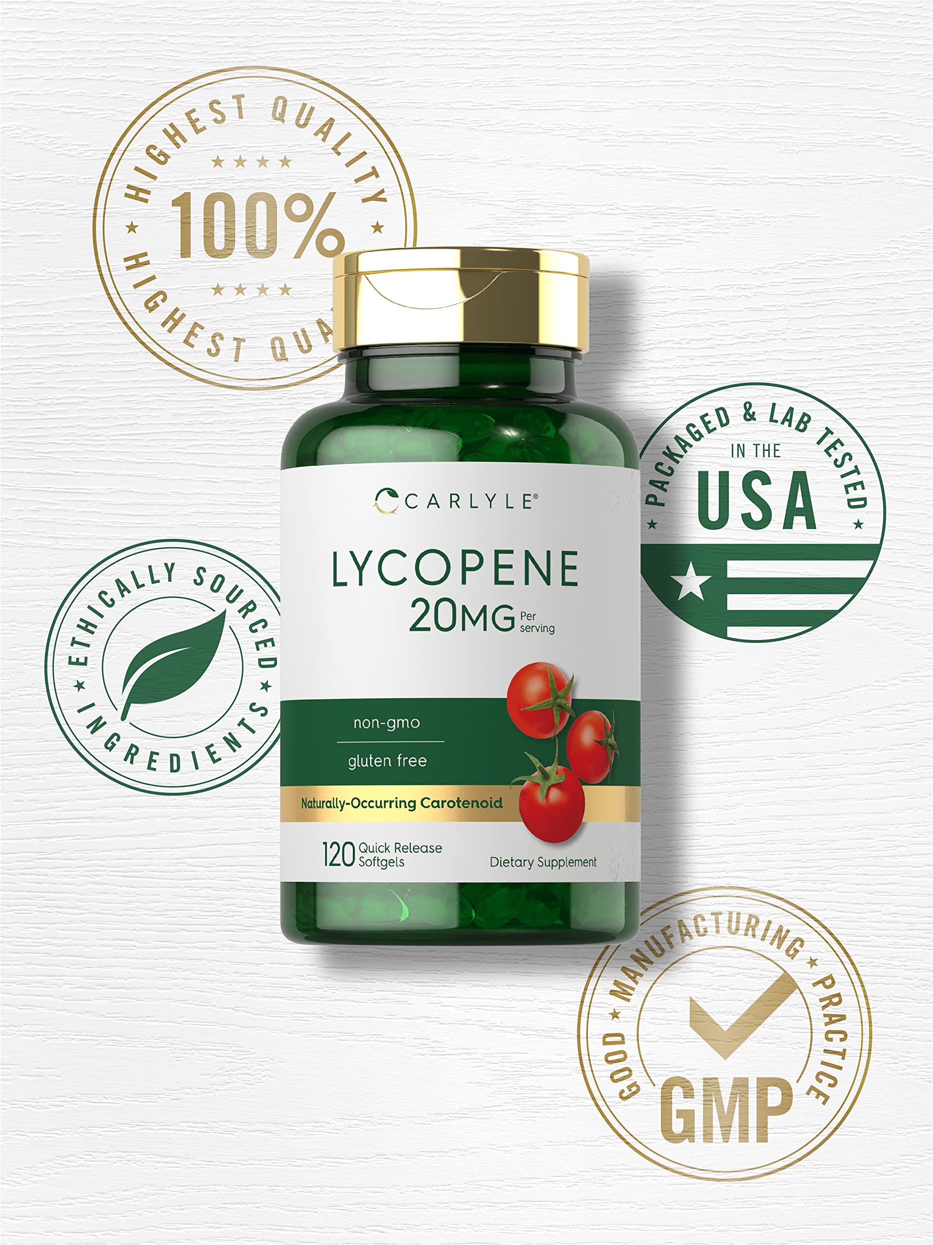 Lista de ingredientes Carlyle Licopeno, opción sin gluten y sin OGM.