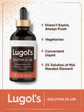 Envase Carlyle Lugols Iodine 2% de 4 oz en estante seguro