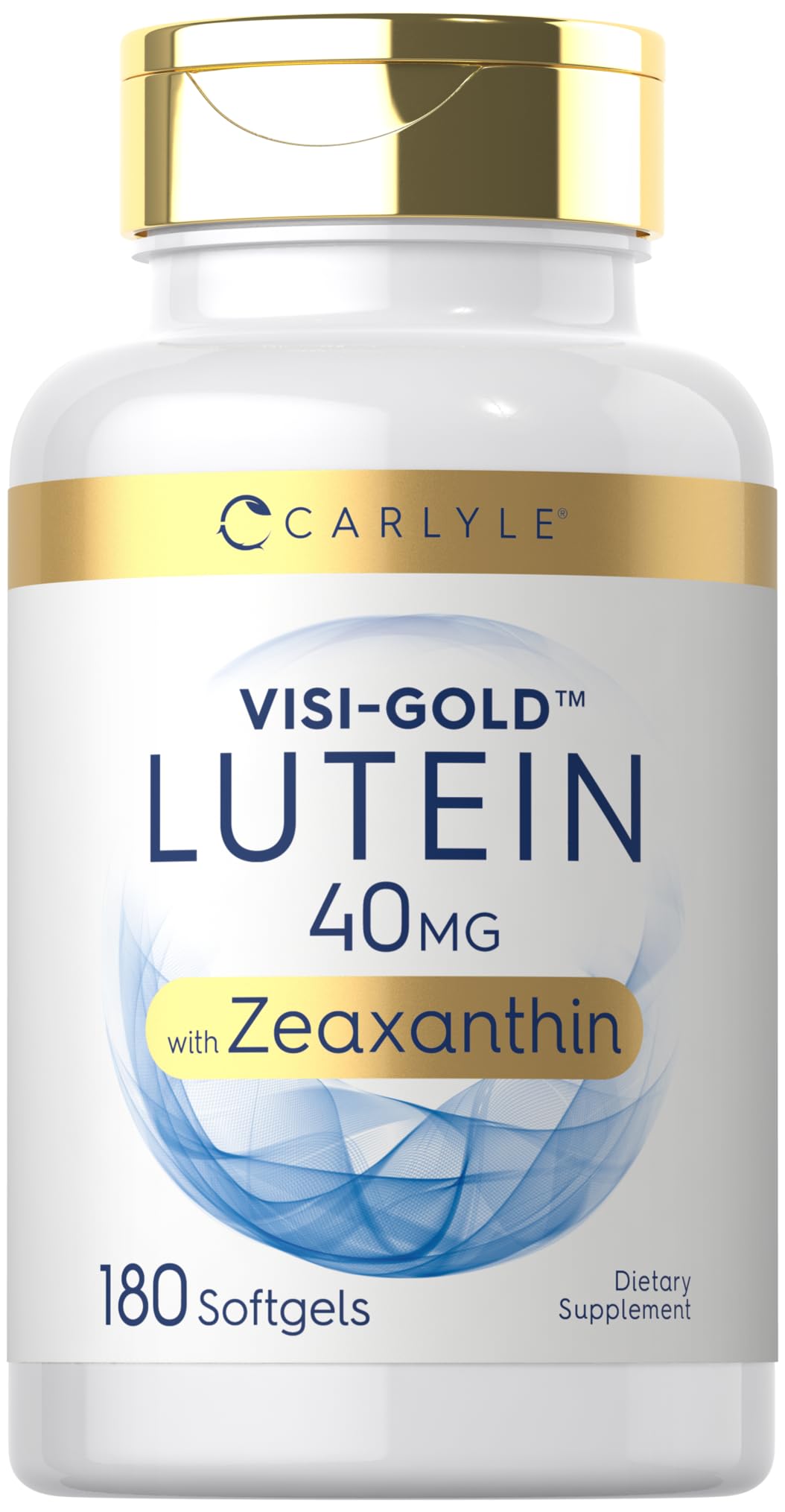 Carlyle Luteína y Zeaxantina en cápsulas blandas dentro de la botella, posible apoyo a la salud ocular.