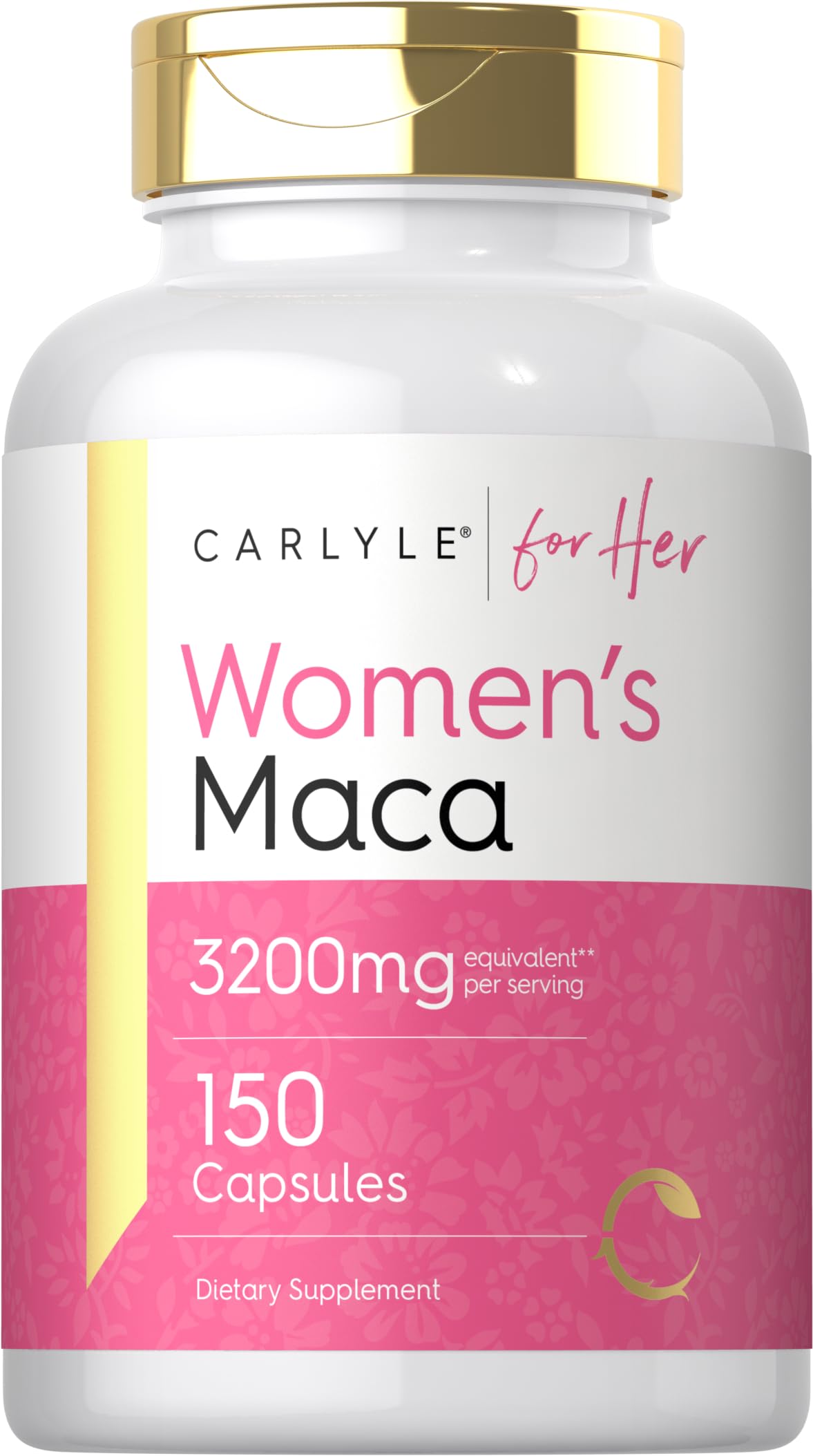 Carlyle Maca, cápsulas para mujer en botella, apoyo al bienestar diario.