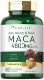 Carlyle Maca en cápsulas dentro de la botella para apoyo diario de energía.