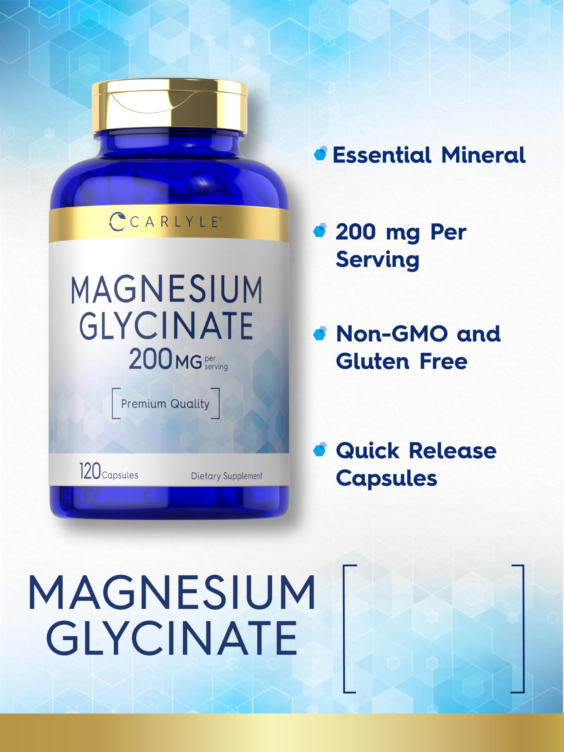 Etiqueta no transgénico de Carlyle Magnesium Glycinate, garantía de calidad.