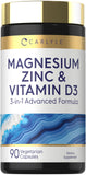 Carlyle Magnesium Zinc D3: botella de 90 cápsulas para apoyo diario.