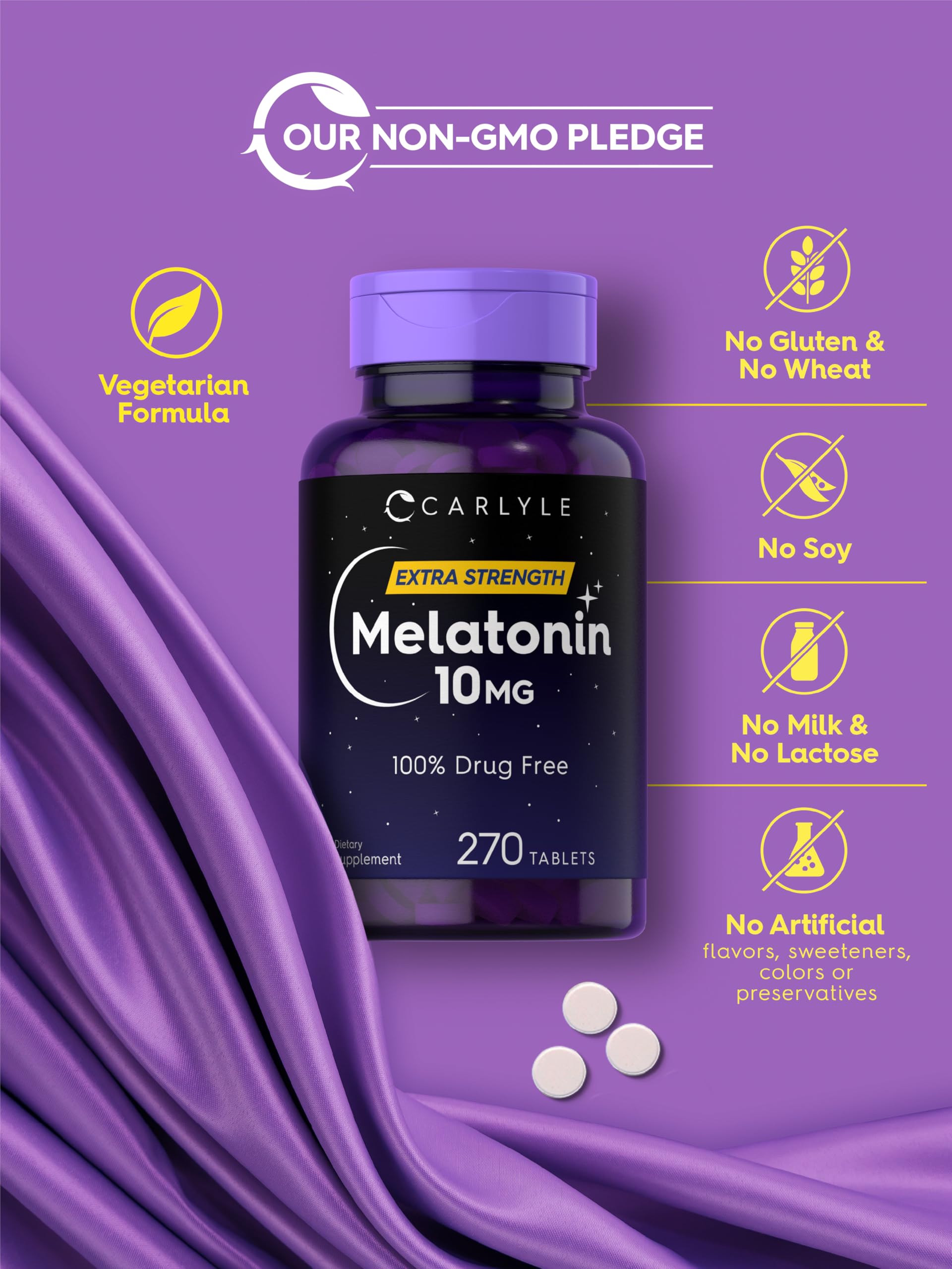Carlyle Melatonina 10 mg sin gluten, apta para dietas específicas.