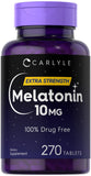 Carlyle Melatonina 10 mg en envase, apoyo nocturno para una rutina relajante.