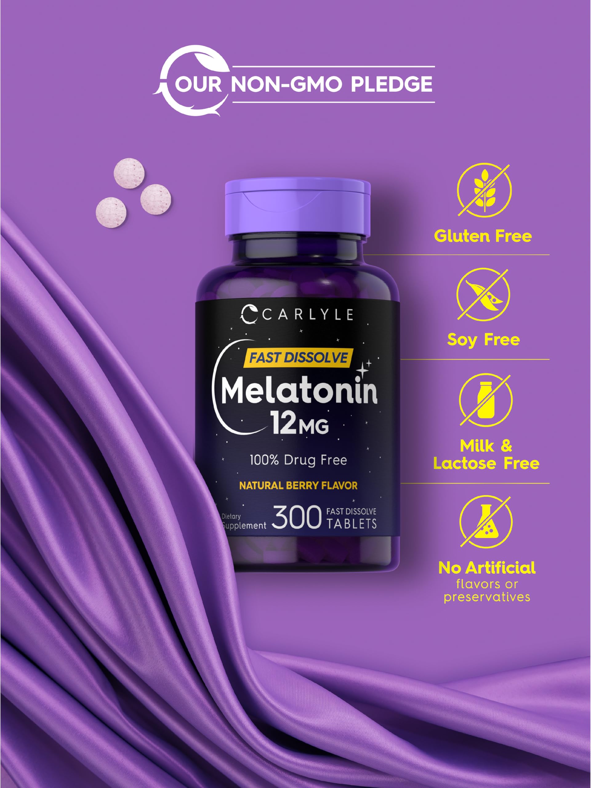 Carlyle Melatonina 12 mg, libre de gluten y leche para sensibilidad