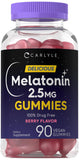 Carlyle Melatonina 2.5 mg gominolas frente al envase, ideal para la rutina nocturna.