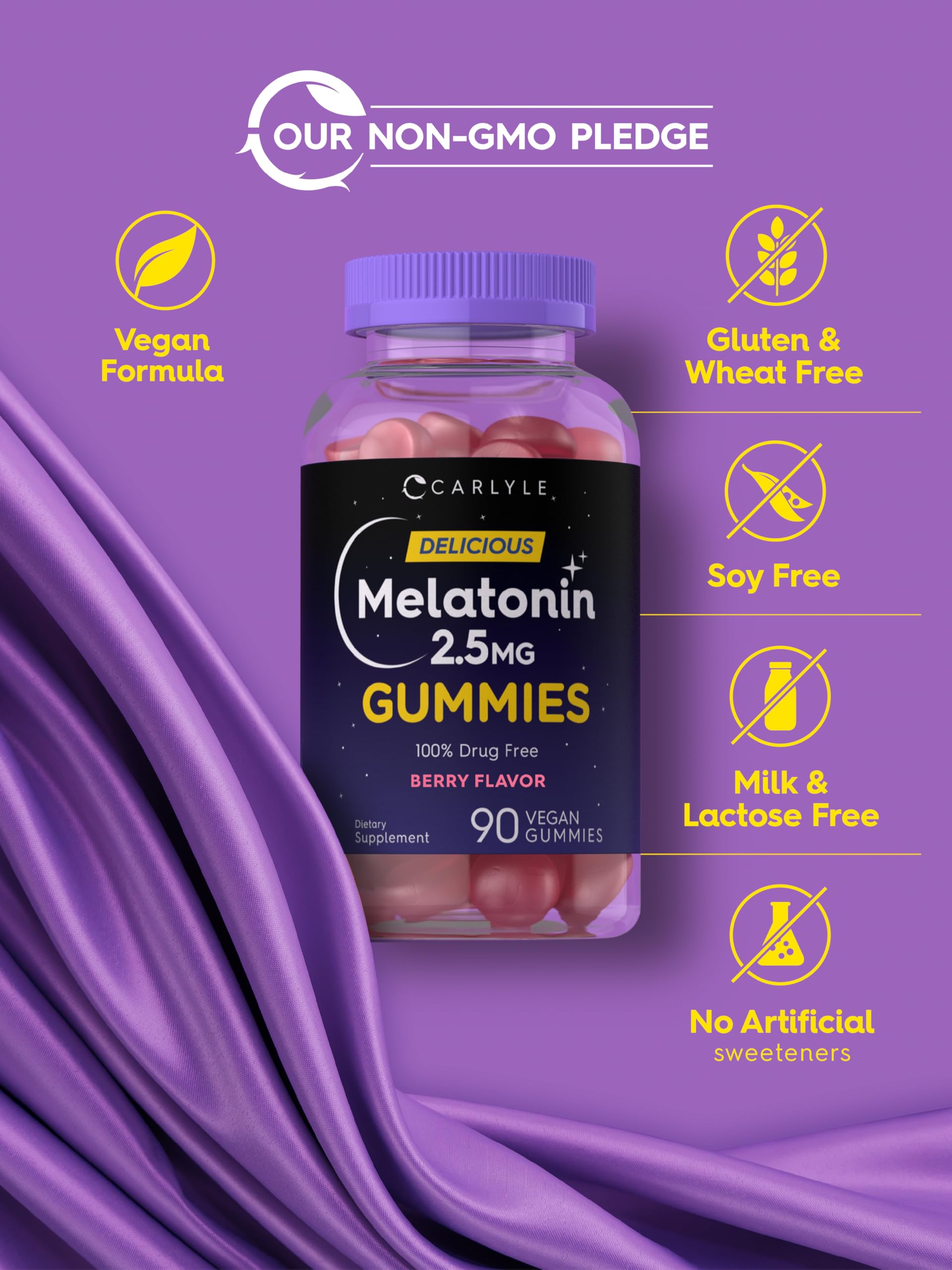 Certificado sin gluten en gominolas Carlyle Melatonina 2.5 mg para sensibilidad alimentaria.