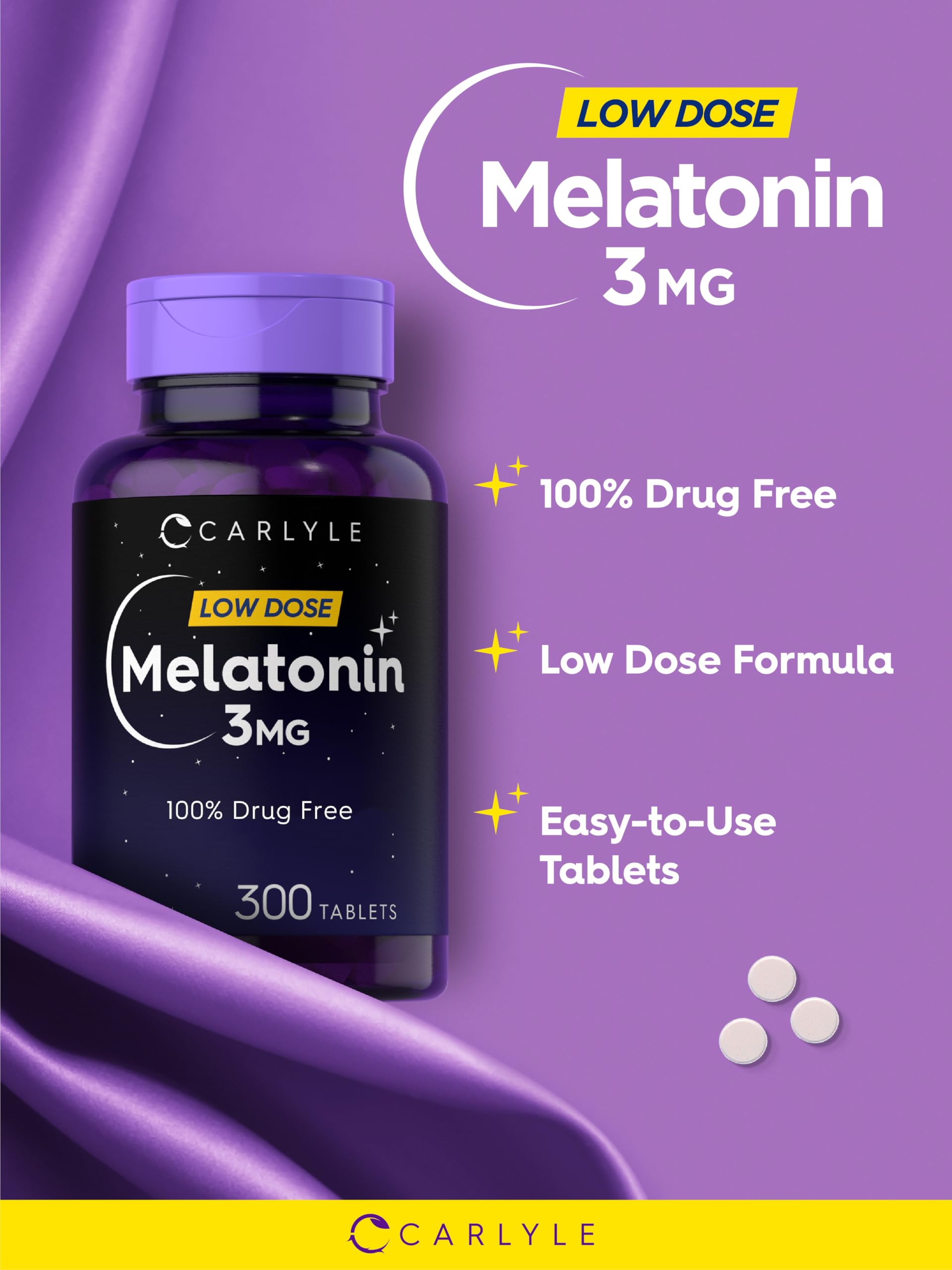 Caja de Carlyle Melatonina 3 mg, empaque libre de gluten y detalles de calidad