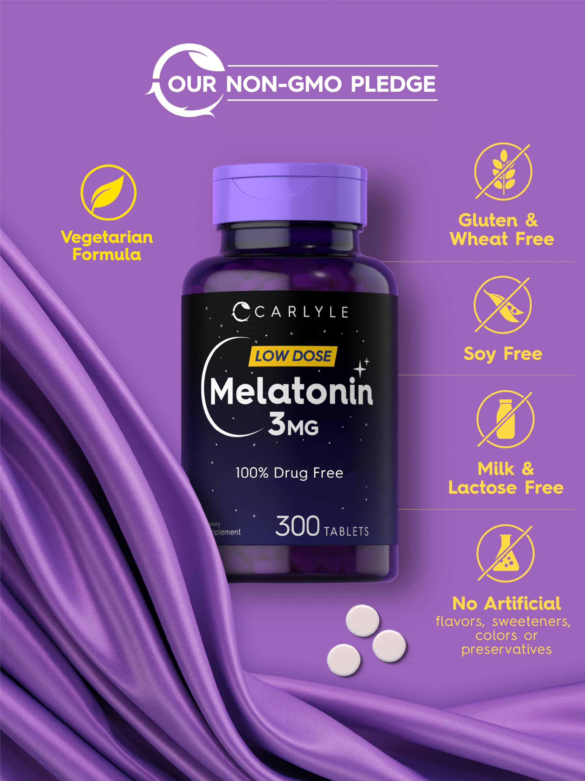 Forma vegetariana de Carlyle Melatonina 3 mg para dietas basadas en plantas