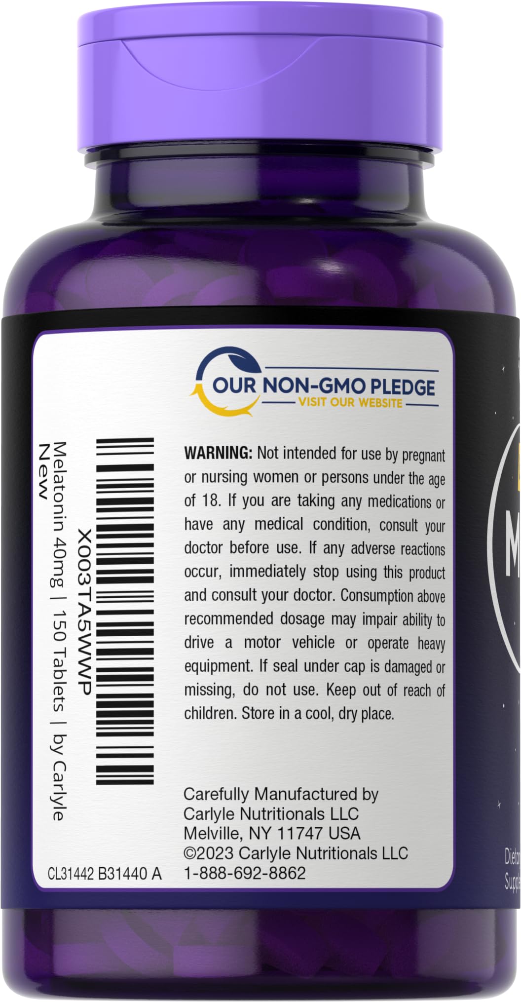 Carlyle Melatonina 40mg vegetariano no-transgenico para estilos de vida conscientes