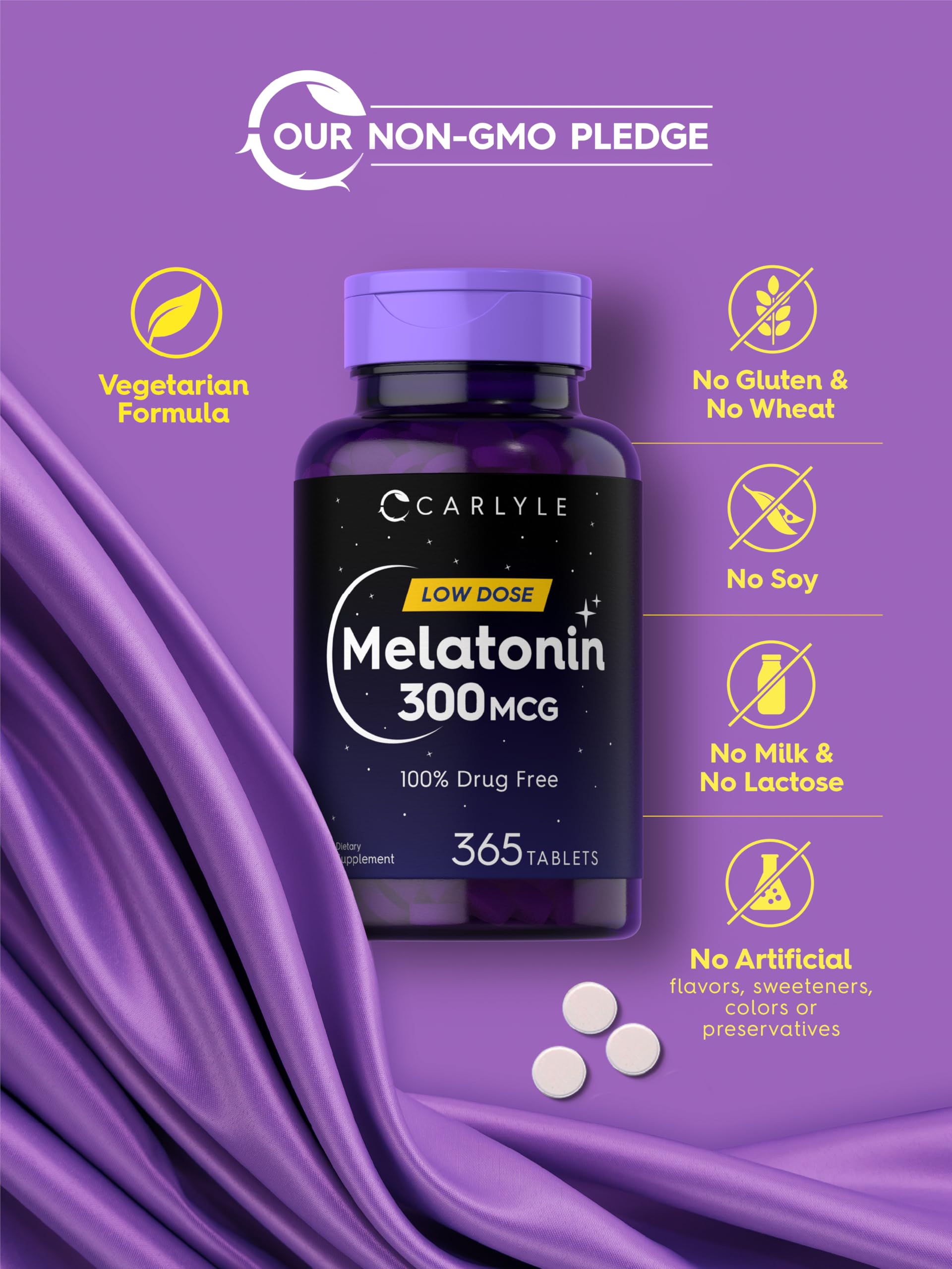 Formato vegetariano de Carlyle Melatonina, opción adecuada para dietas diversas.