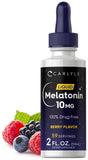 Carlyle Melatonina en frasco con gotero de 10 mg para dormir.