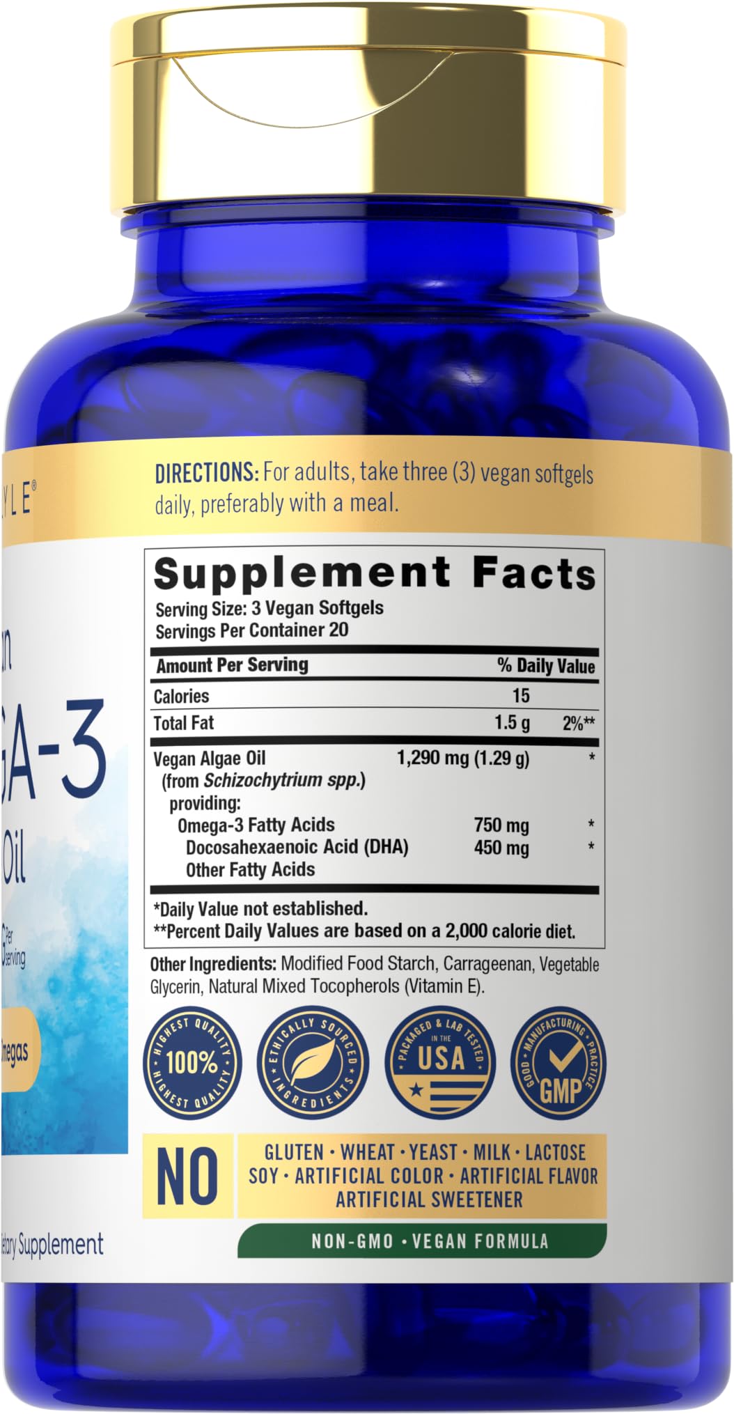 Carlyle Omega-3 DHA de algas cápsula blanda, fuente vegetal de omega-3