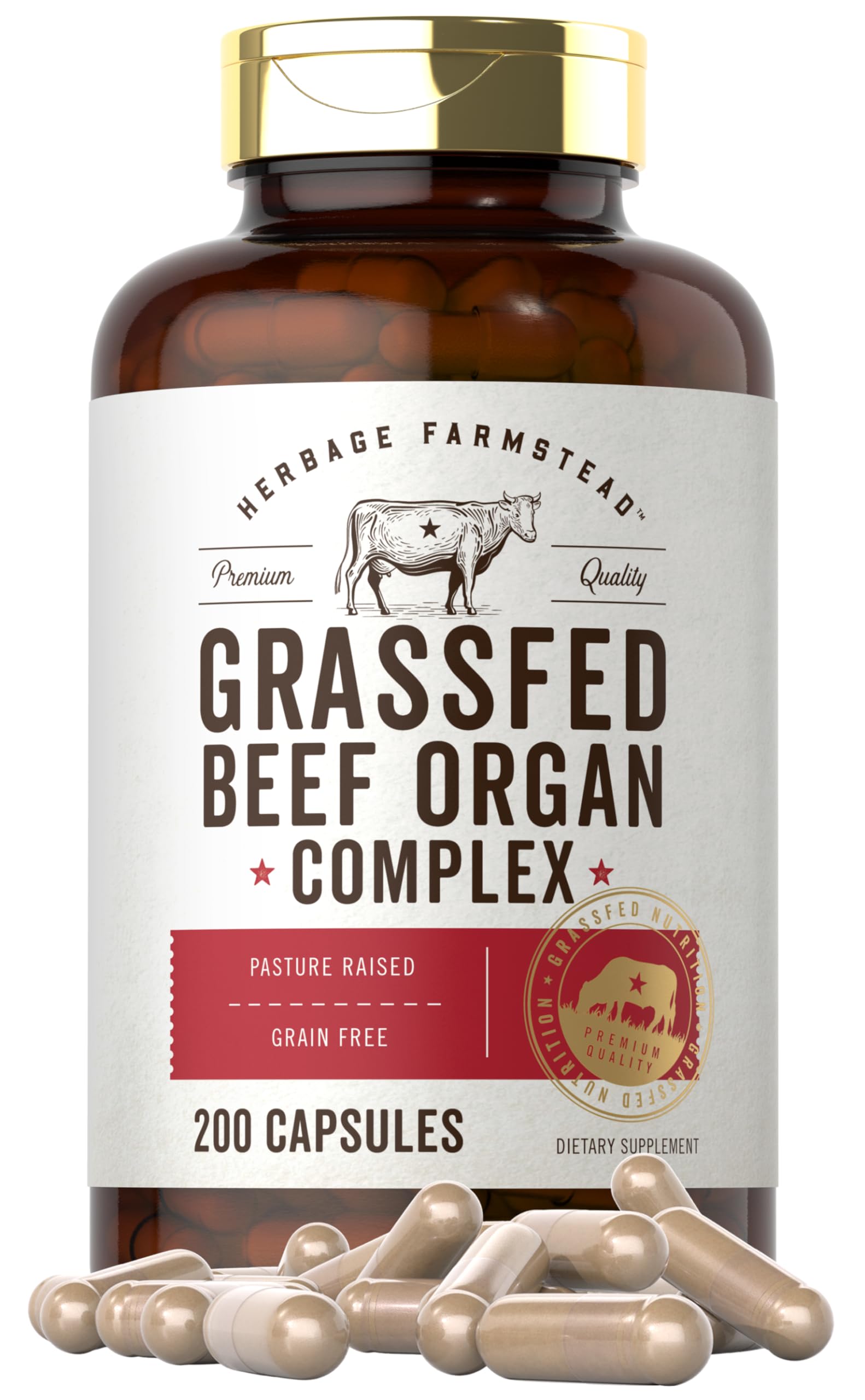 Carlyle Organos bovinos, botella etiquetada, apoyo diario para una nutrición equilibrada.