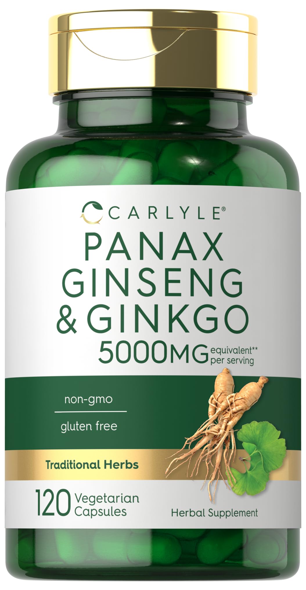 Carlyle Panax Ginseng & Ginkgo, empaque frontal, reconocimiento claro de la marca y producto