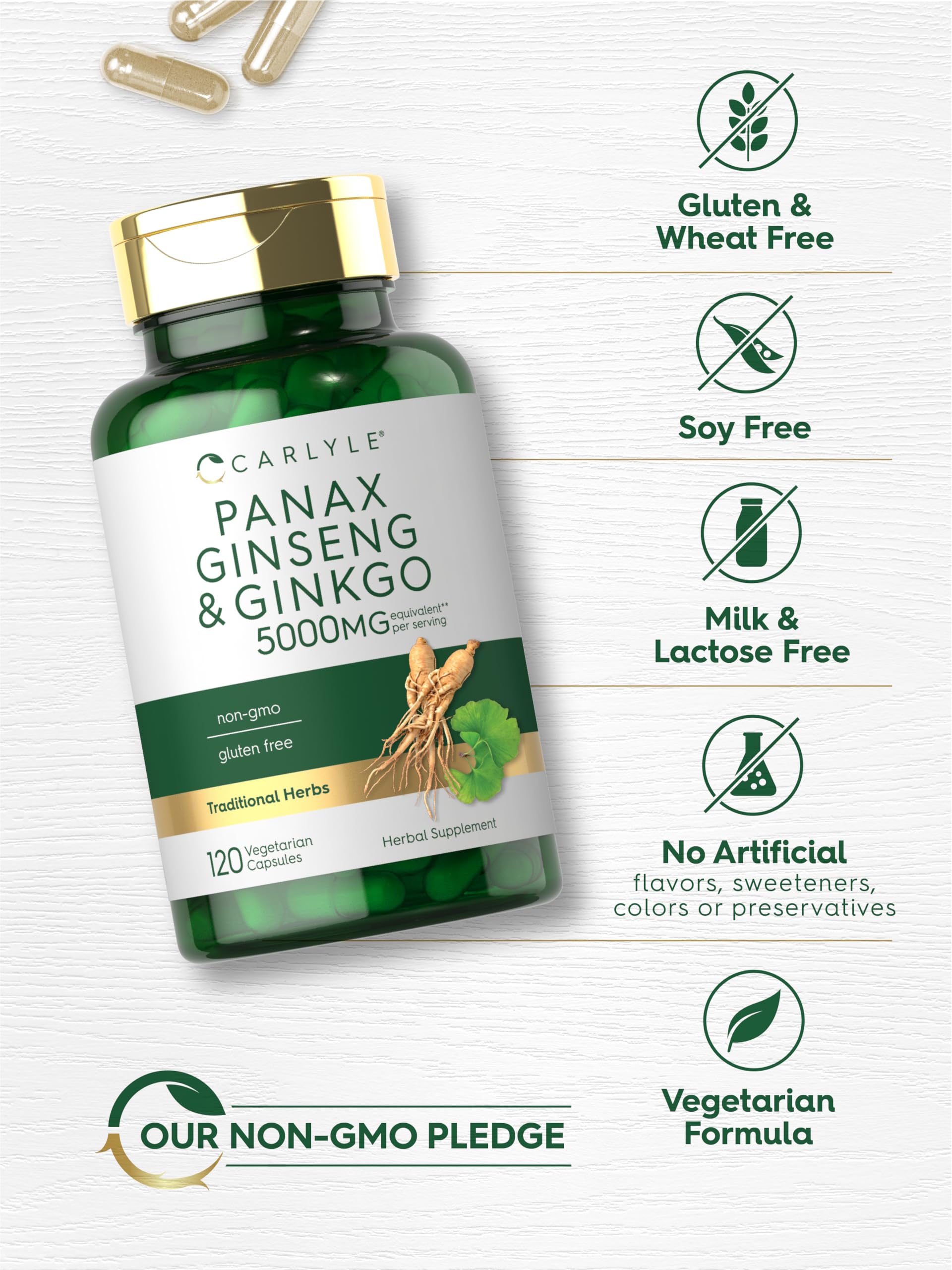 Carlyle Panax Ginseng & Ginkgo, etiqueta de producto con información clara