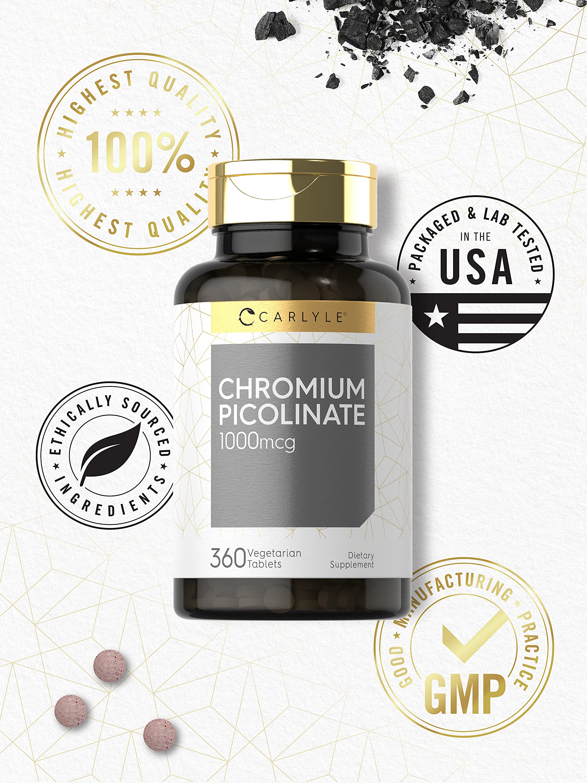 Carlyle Ultra Picolinato de Cromo 1000mcg, apto para dietas libres de gluten