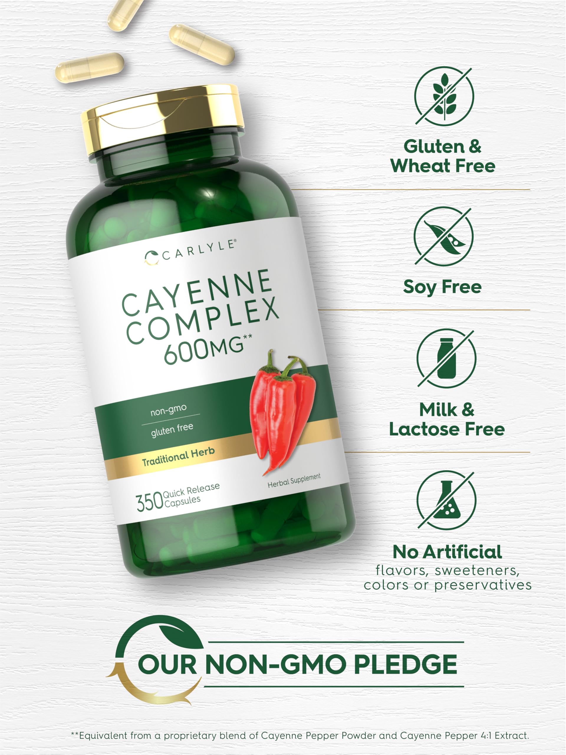 Carlyle pimienta de cayena cápsulas etiqueta nutricional clara