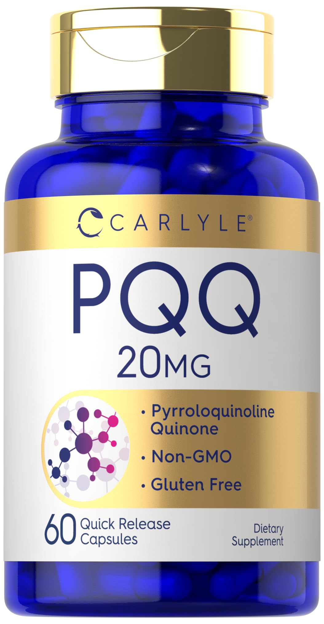 Carlyle PQQ 60 cápsulas, envase frente: apoyo antioxidante diario.