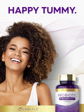 Manos sosteniendo frasco de Carlyle Probiotics para uso diario.