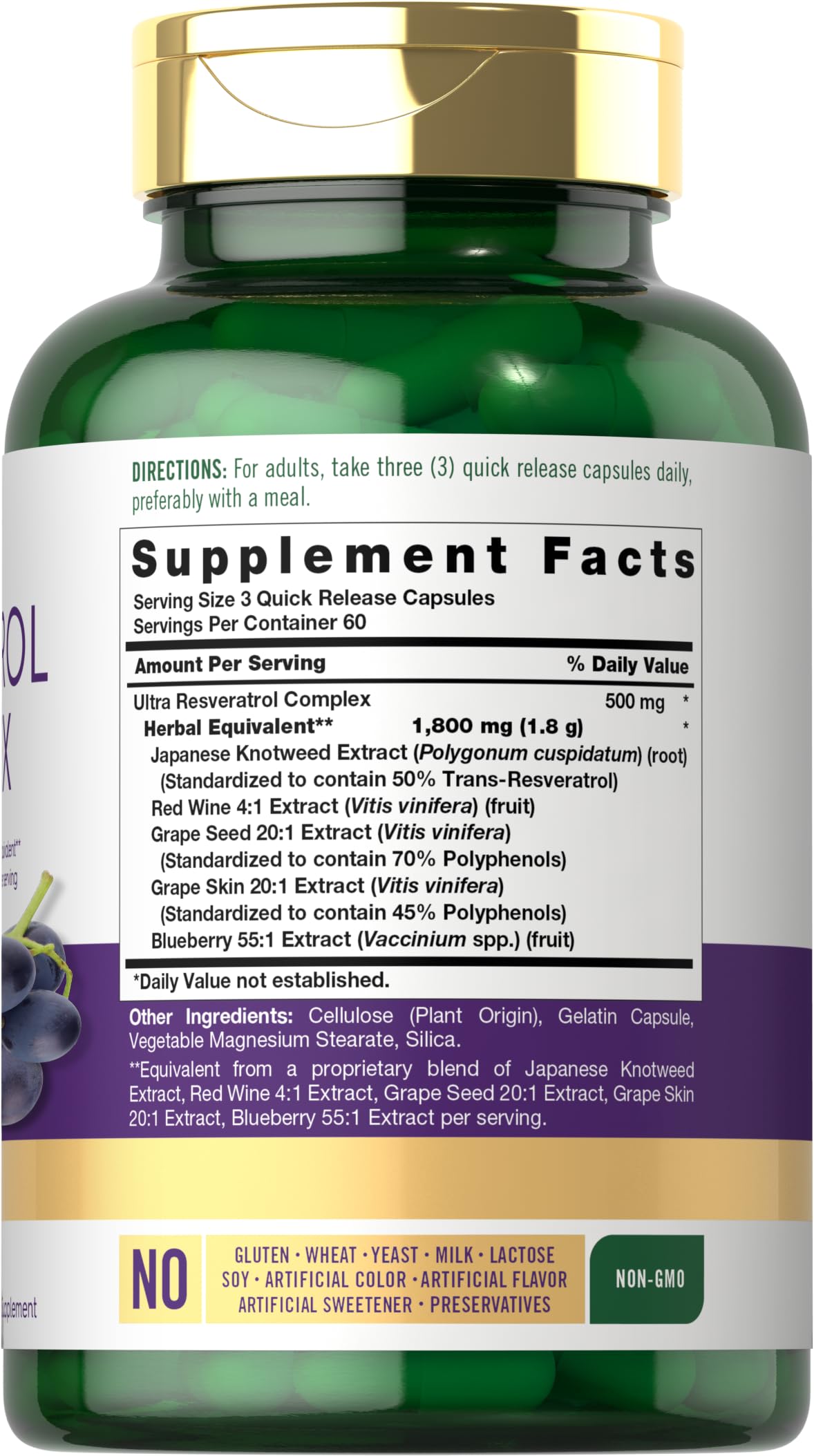 Carlyle Resveratrol Complex, cápsulas-uso-diario, apoyo a una rutina saludable.