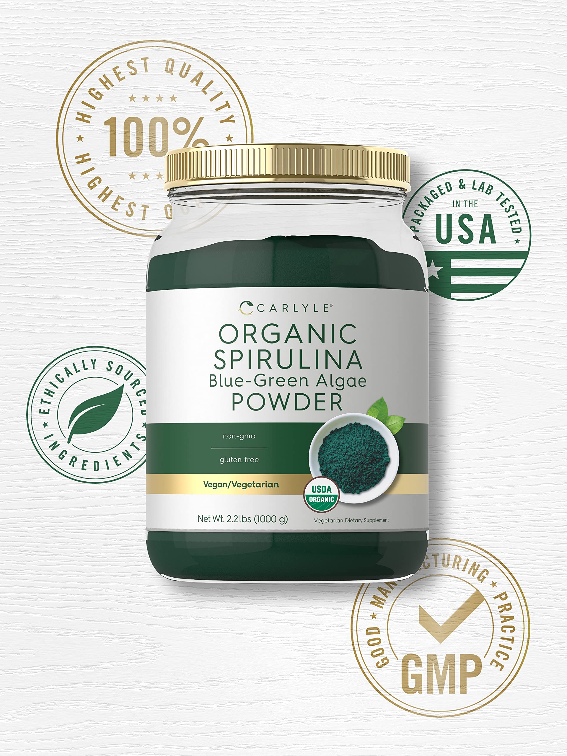 Etiqueta de ingredientes Carlyle spirulina destaca pureza y calidad