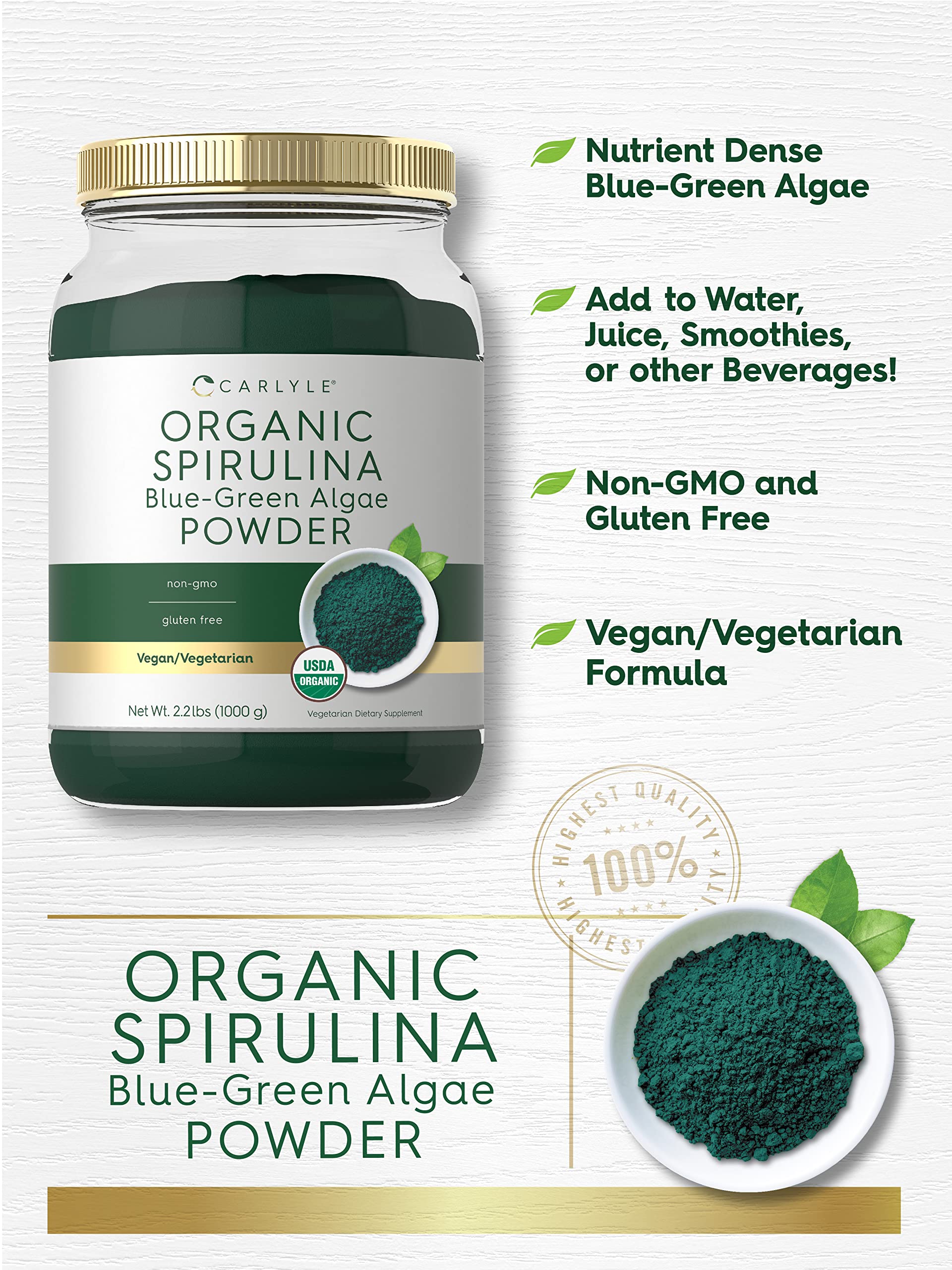 Mezcla Carlyle spirulina en batido verde nutritivo
