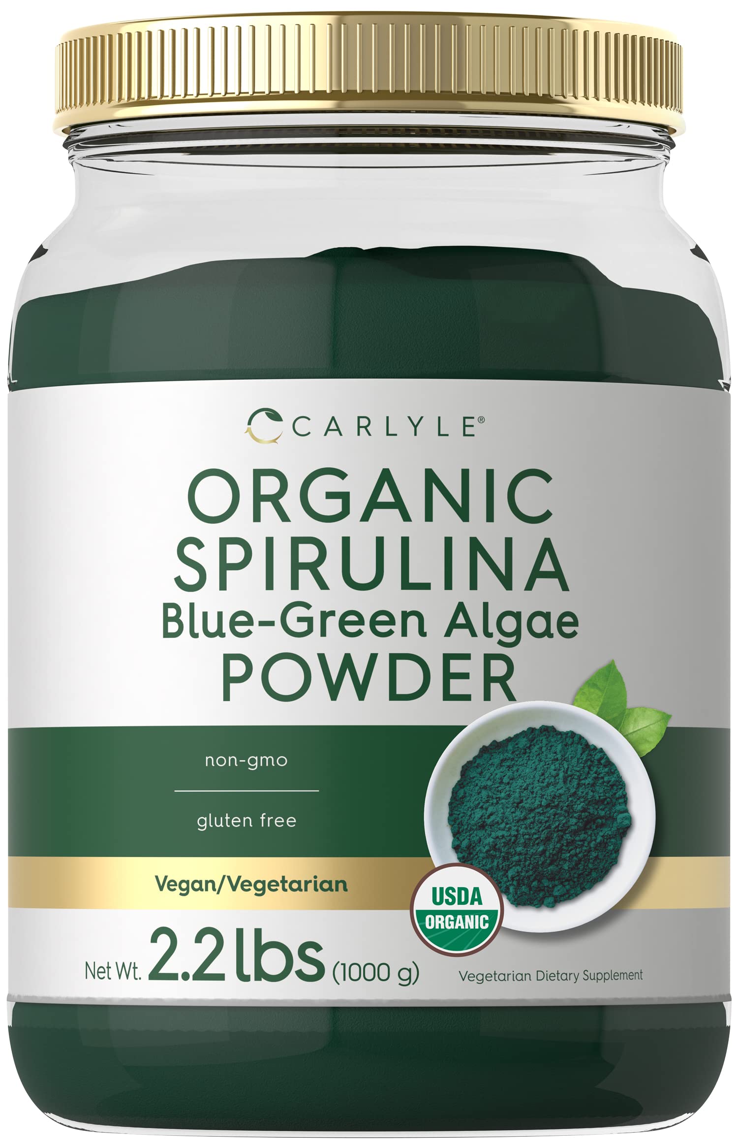 Carlyle spirulina orgánica en envase, uso diario
