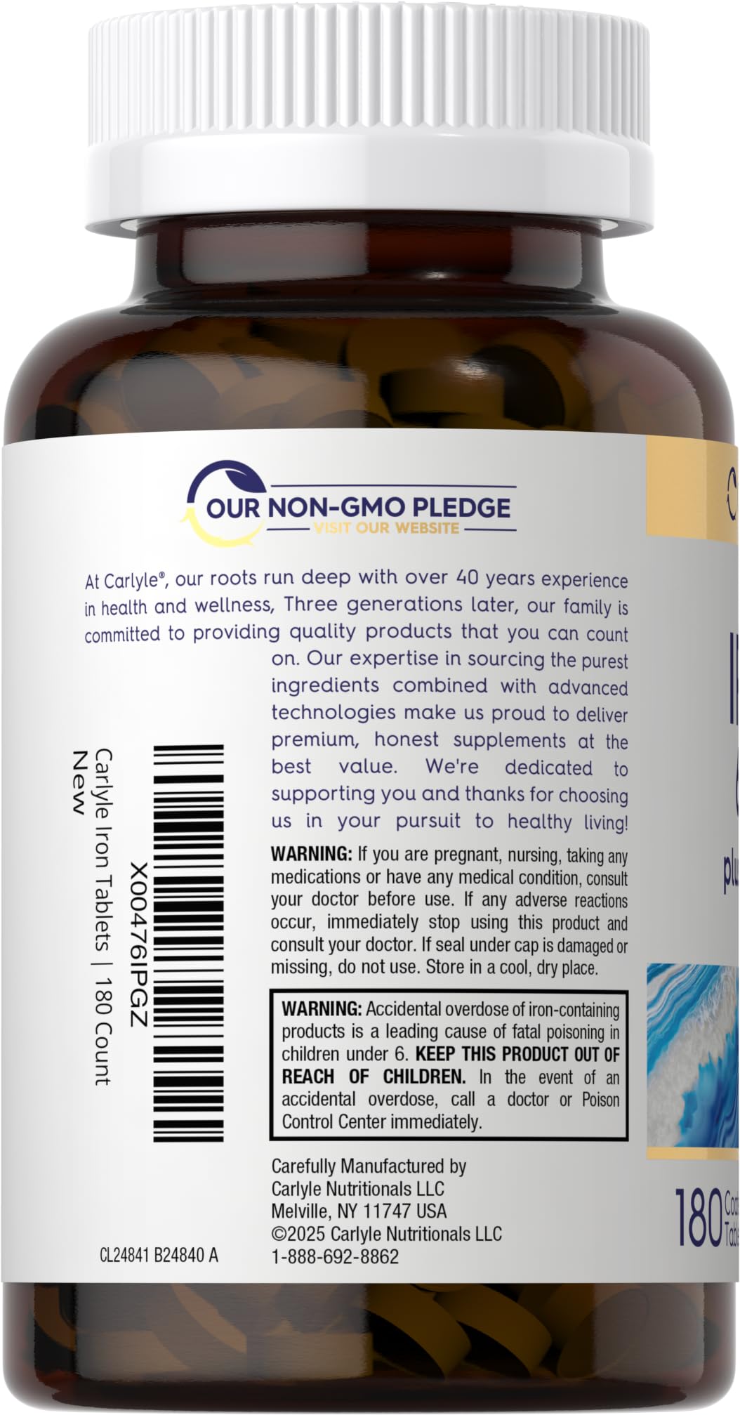 Caja de Carlyle Hierro 65 mg con Vitamina C, información de calidad