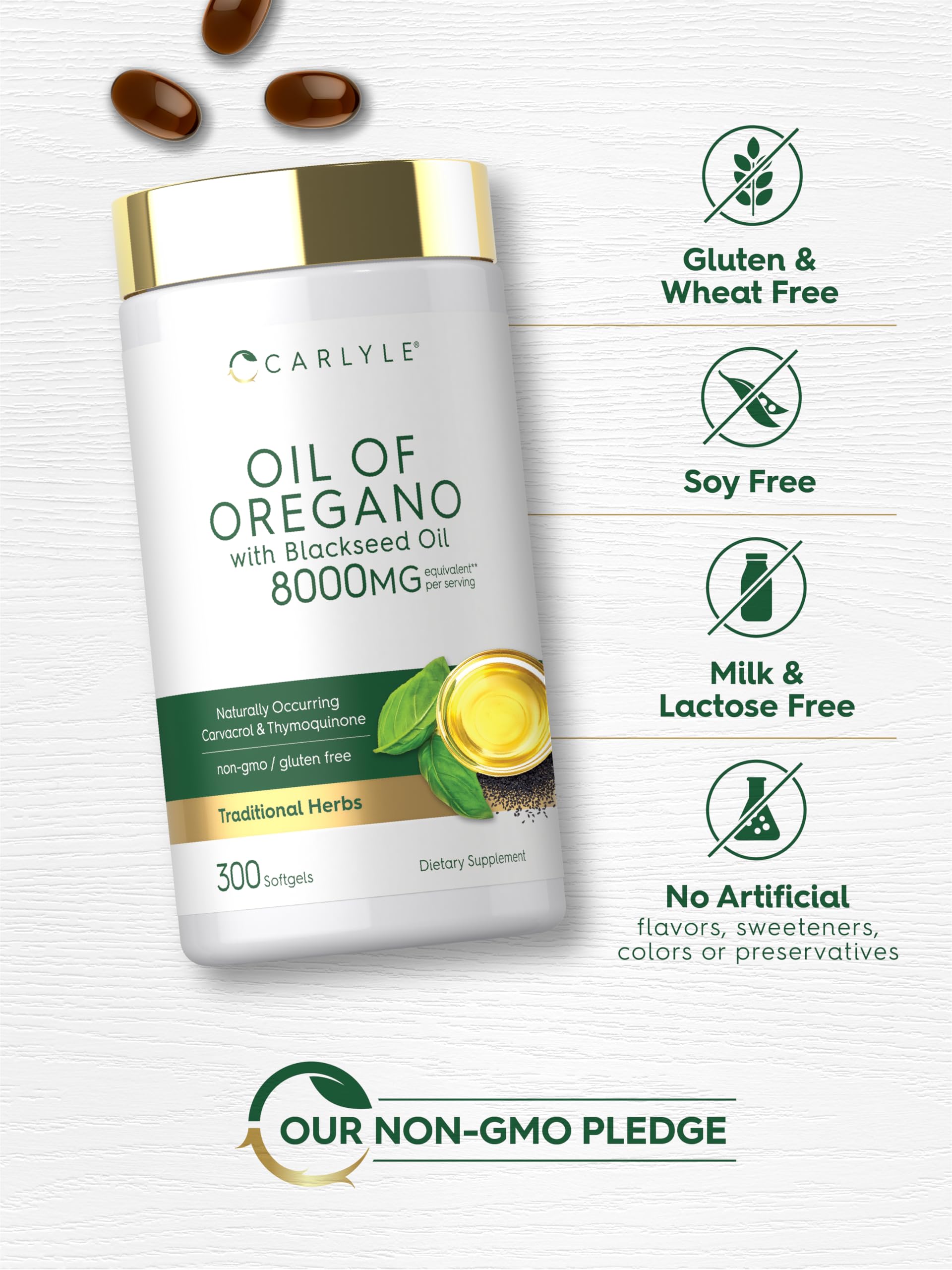 Carlyle Suplemento de orégano, ingredientes naturales y no transgénicos