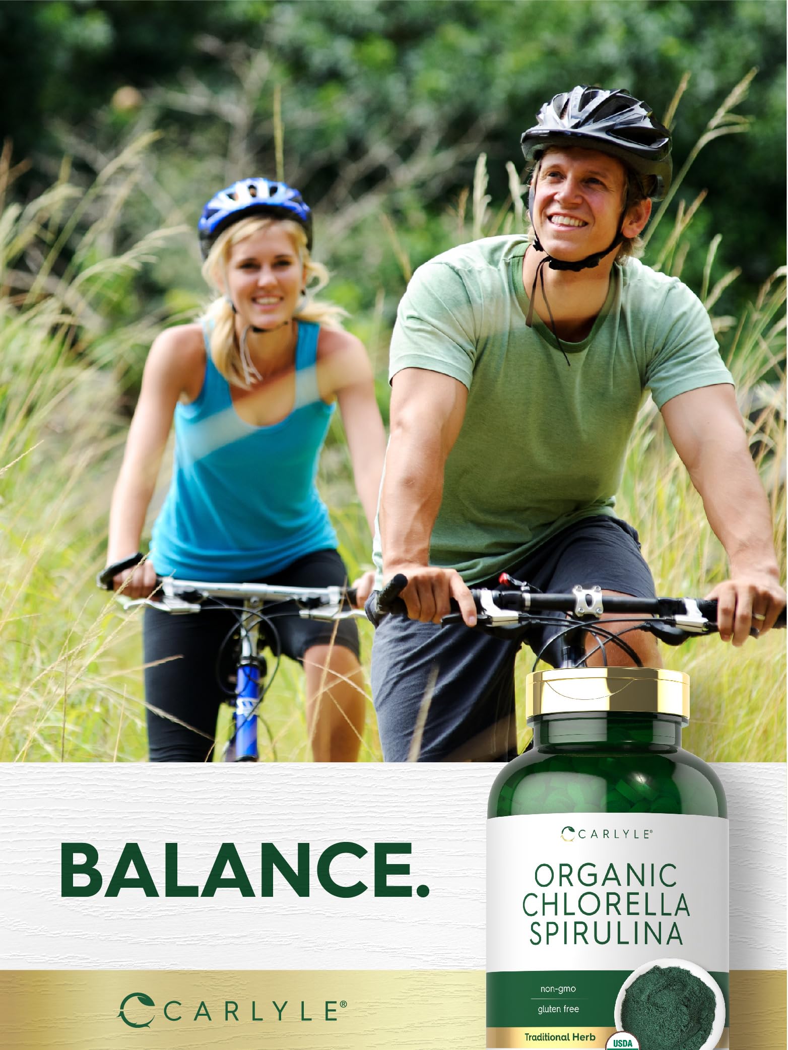 Ambiente de cocina con Carlyle chlorella-spirulina, complemento de tu dieta
