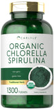 Carlyle chlorella-spirulina en botella, suplemento vegetariano para la rutina diaria