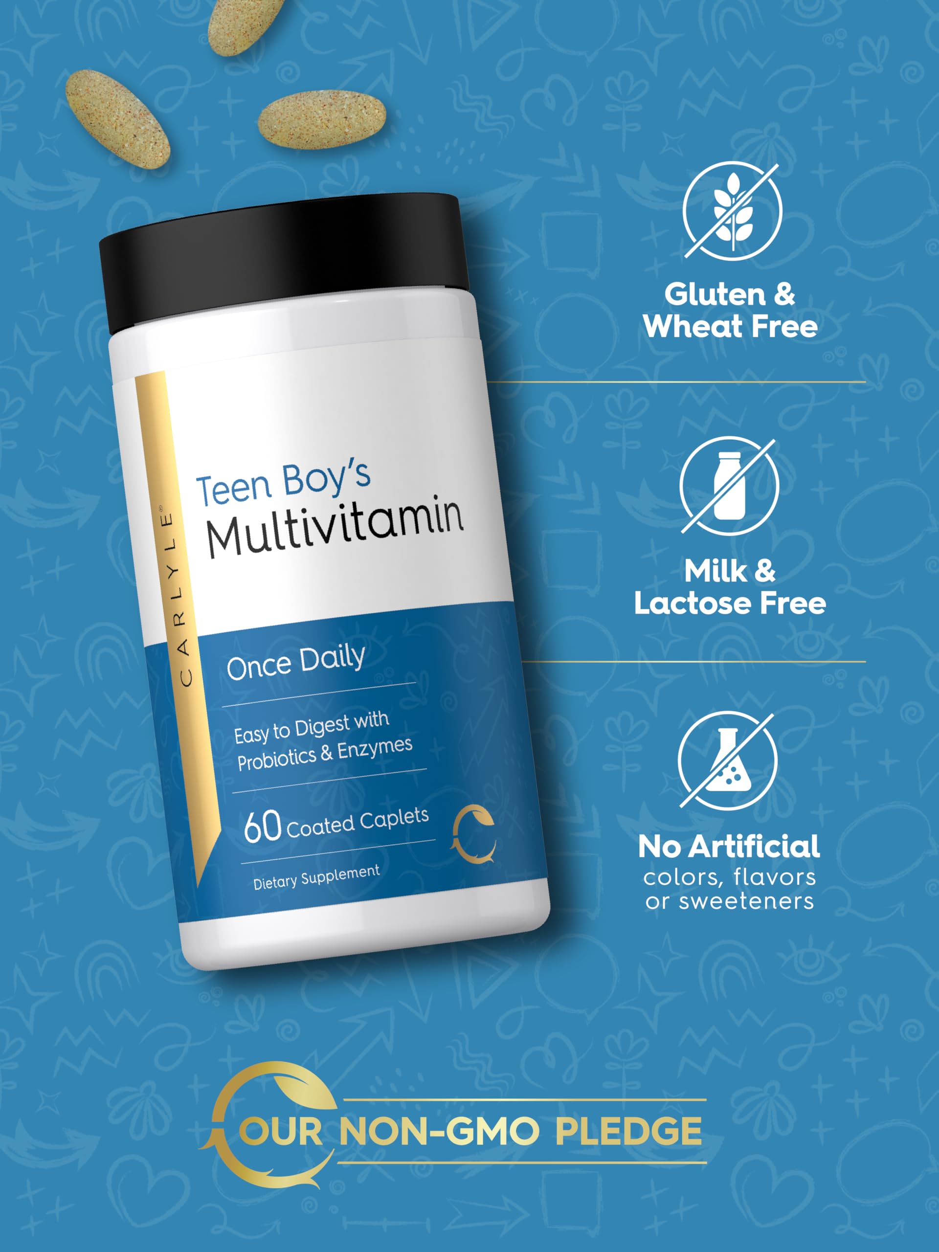 Carlyle Teen Multivitamin libre de OGM, opción segura para adolescentes.