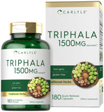 Carlyle Triphala cápsulas en botella para rutina diaria de bienestar.