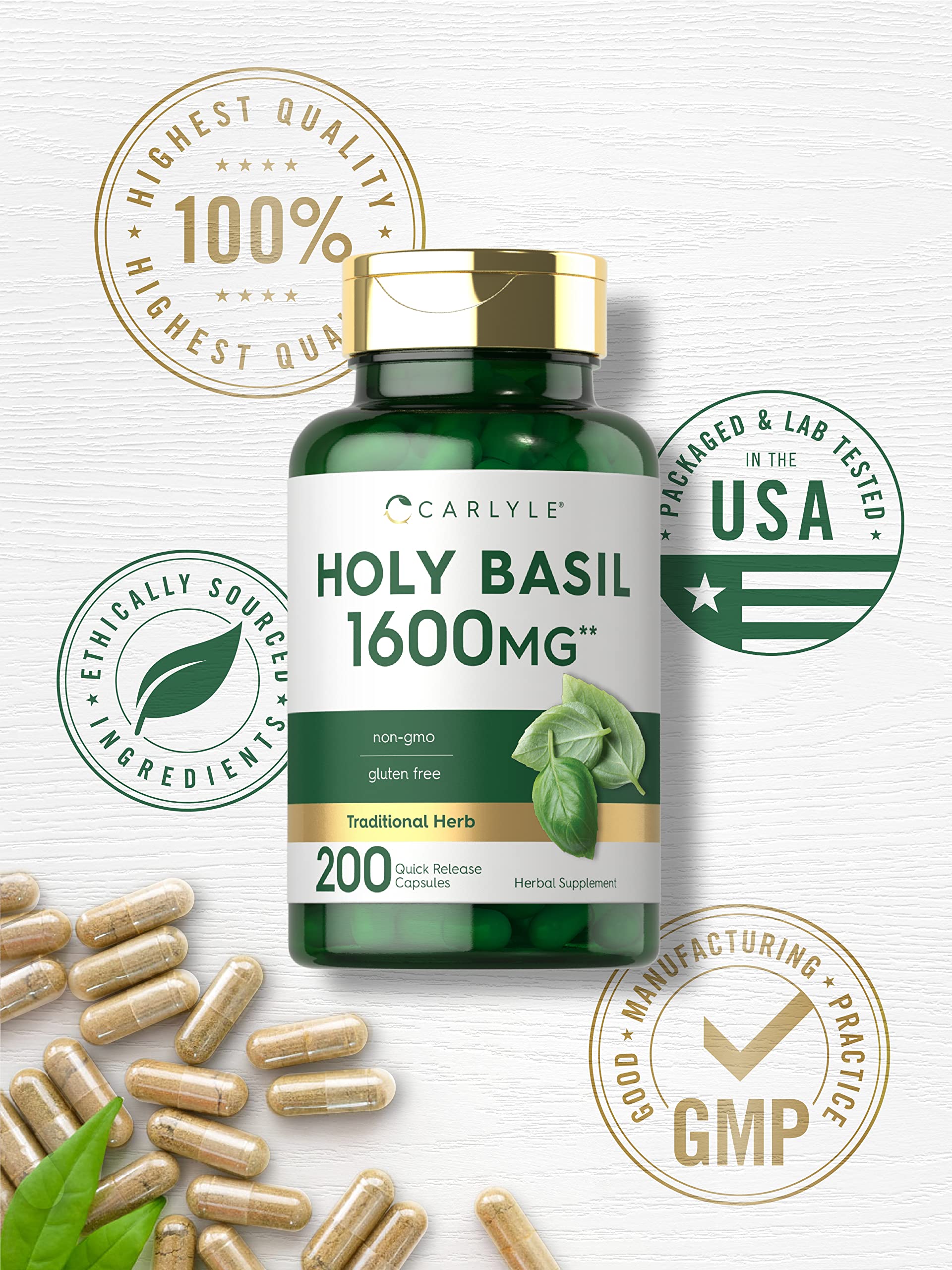 Carlyle TulsiCaps hojas Tulsi, ingrediente natural.